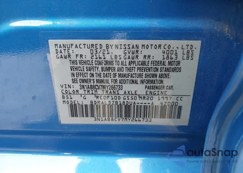 2021 Nissan Sentra Sv Xtronic Cvt z USA, uszkodzony, nr VIN 3N1AB8CV7MY266733